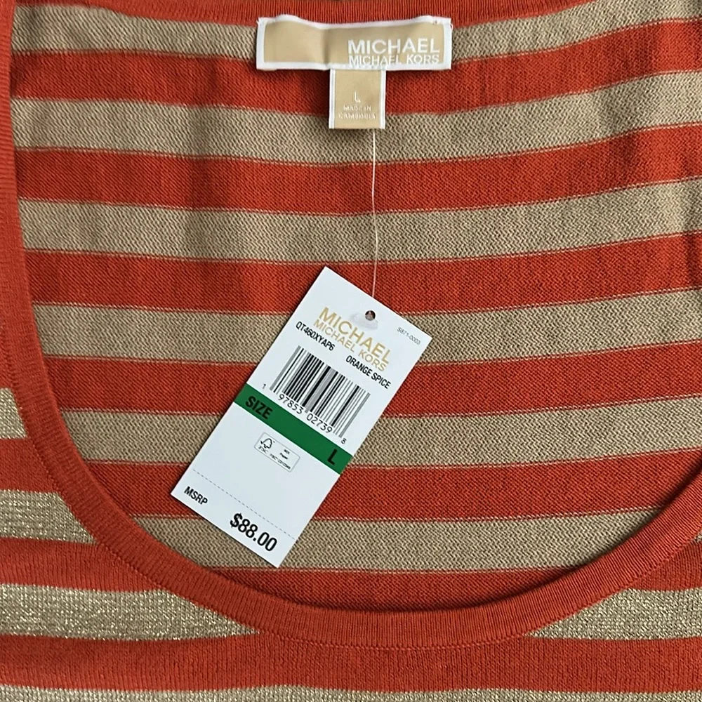 Michael Kors Orange and Gold Striped Tank Top